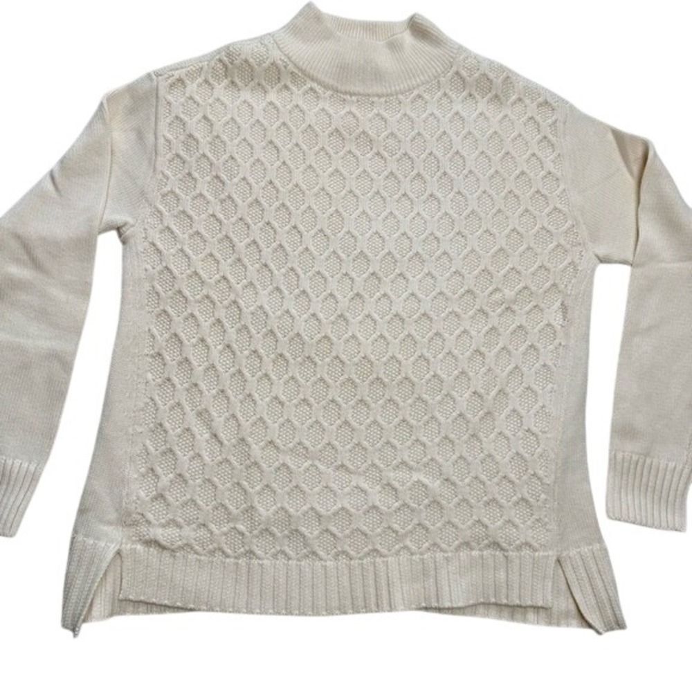 Talbots Chic Cream Texture Mock-neck Cable-knit Jacquard Sweater Women Small NWT
